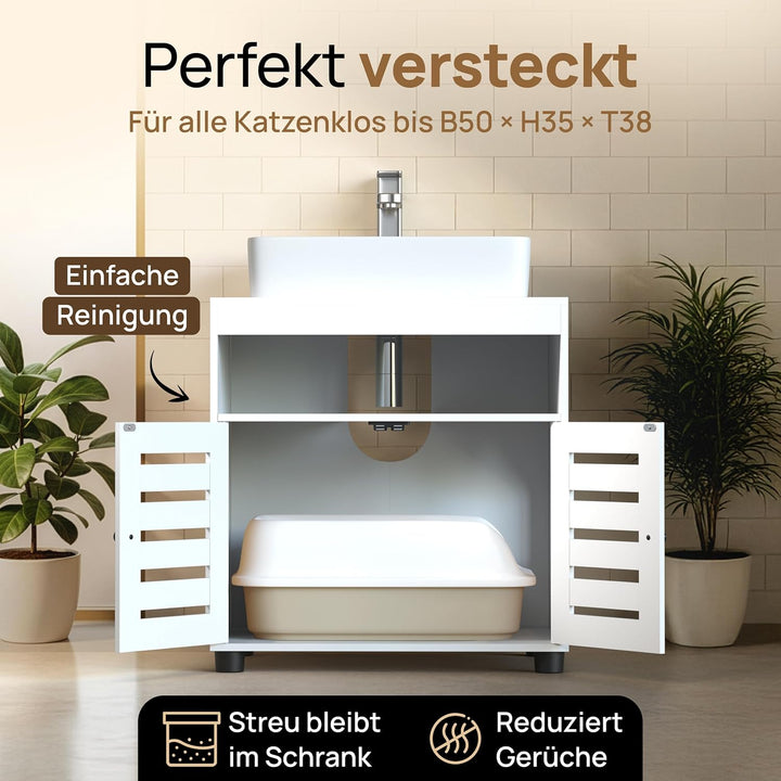 Katzenschrank für Katzenklo – Stilvoller Waschbeckenunterschrank/Katzenmöbel mit flexiblem Einstieg