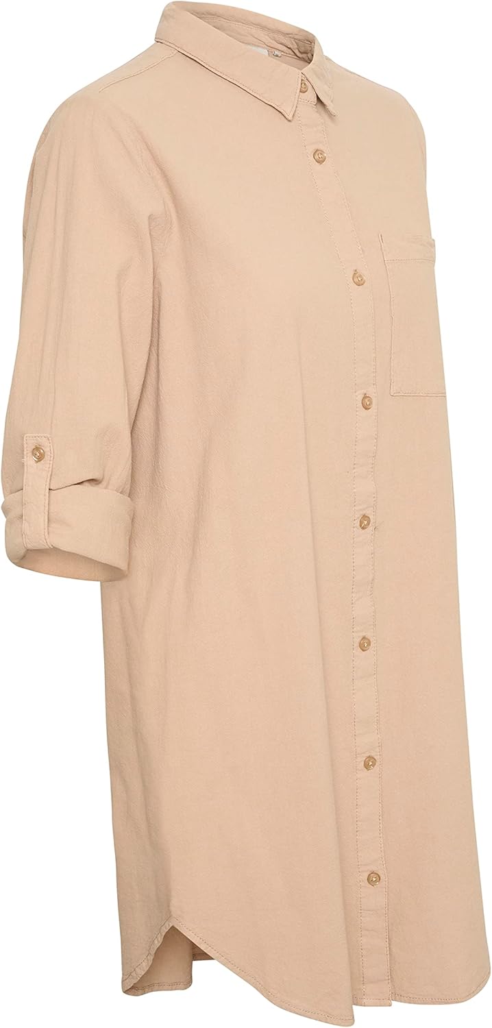 KAFFE KAnaya Shirt Tunic Damen Hemd Langarm Kragen Lang Casual Hemdbluse 34 Classic Sand, 34 Classic