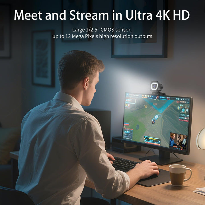 TOALLIN 4K-Webcam mit Ringlicht, Fernbedienung, PDAF-Autofokus, 1/2,5-Zoll-Sensor und 12 MP, integri