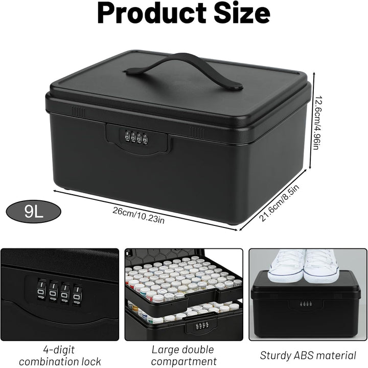 Abschliessbare Box mit Zahlenschloss, 9L Medikamentenbox mit Griff Verschliessbare Box, Doppellagig