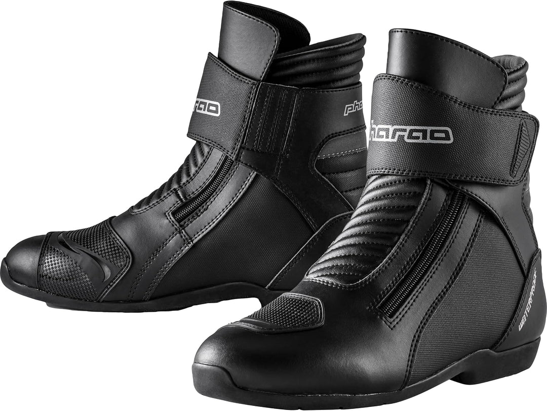 Pharao Trigon WP Motorradstiefel Kurz - Wasserdicht - PU - Polyester 45 EU Schwarz, 45 EU Schwarz