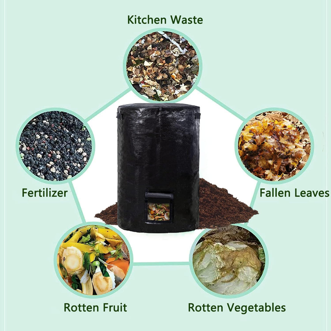 Komposteimerbeutel mit grossem Fassungsvermögen, 300 l, für Garten, Hof, Abfalleimer (schwarz, 1 Stü