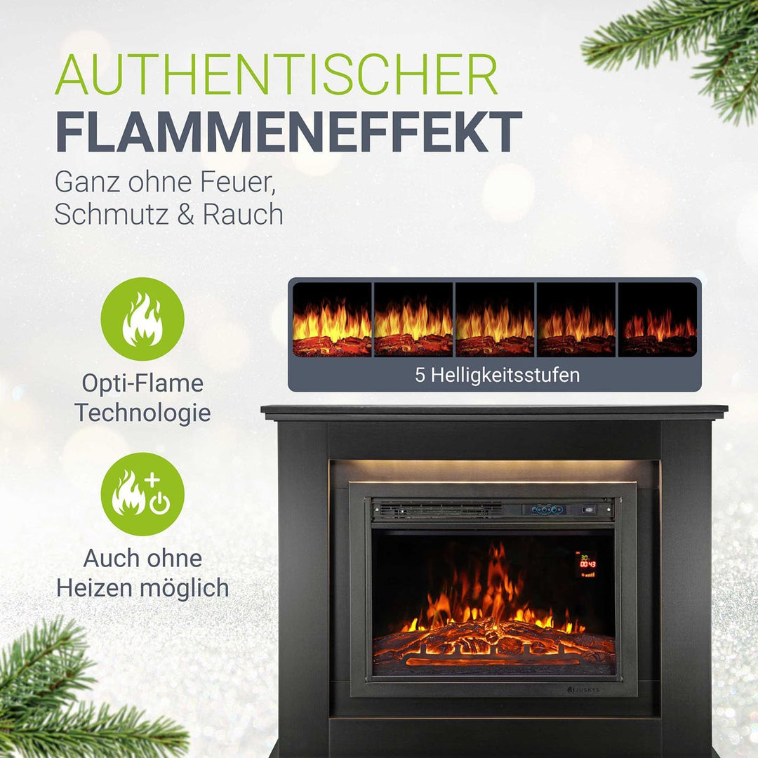 Juskys Elektrokamin 1000 / 2000 W mit Heizung, Kaminfeuer, Flammeneffekt, Fernbedienung, LED Beleuch