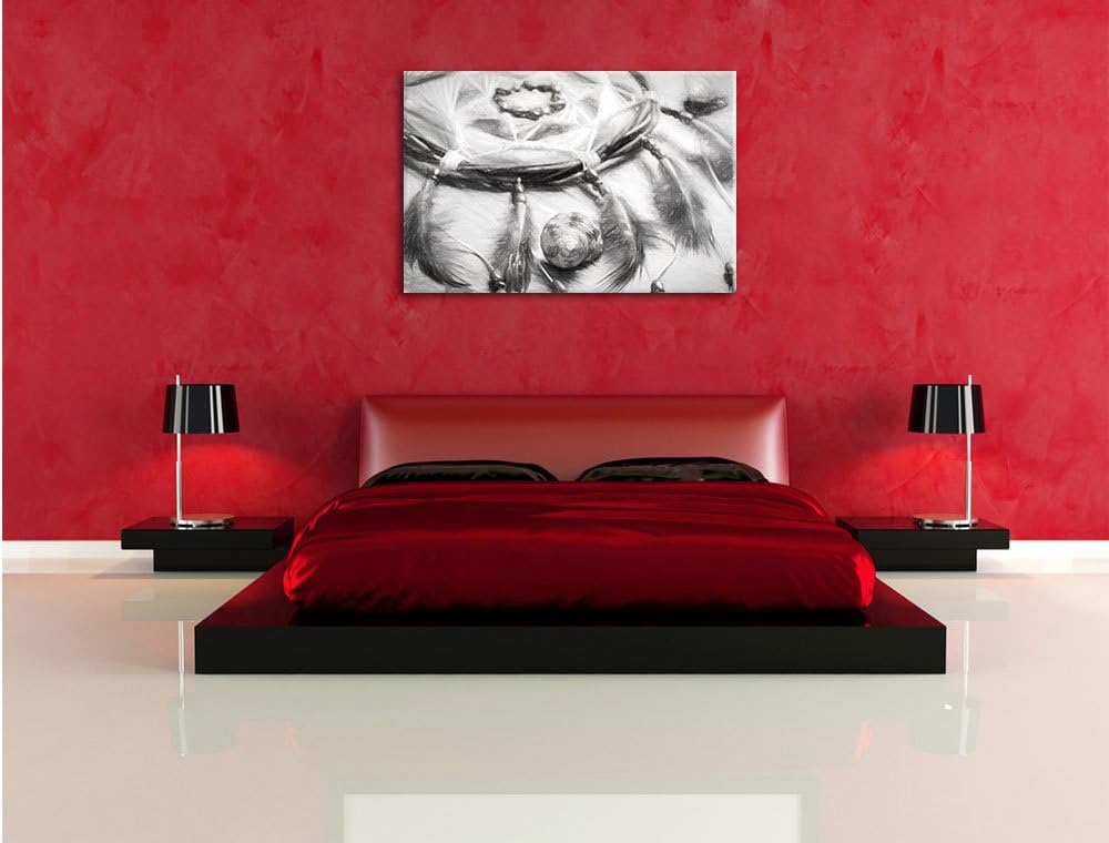 Pixxprint Traumfänger mit Federn als Leinwandbild/Grösse: 100x70 cm/Wandbild/Kunstdruck/fertig bespa