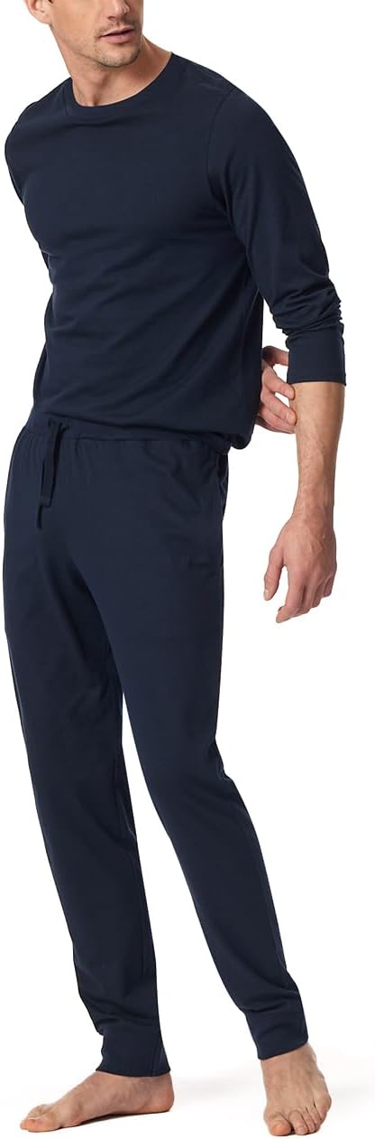 Schiesser Herren Schlafhose lang mit Bündchen - Mix + Relax - Organic Cotton 56 Nachtblau_182183, 56