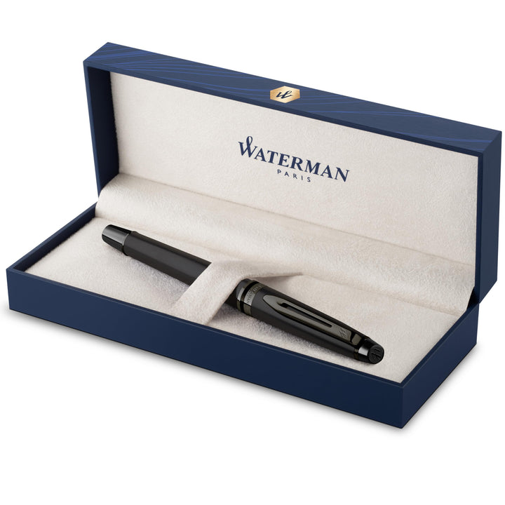 Waterman Expert Rollerball | Schwarze Metallic-Lackierung mit Ruthenium-Zierteilen | Feine Spitze |