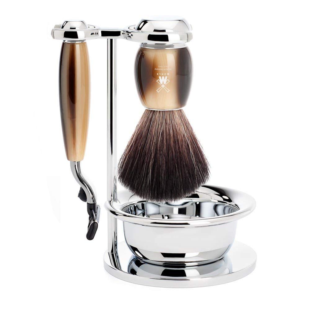 MÜHLE Rasierset mit Schale - Vivo Serie - Black Fibre - kompatibel mit Gillette-Klingen - Edelharz h