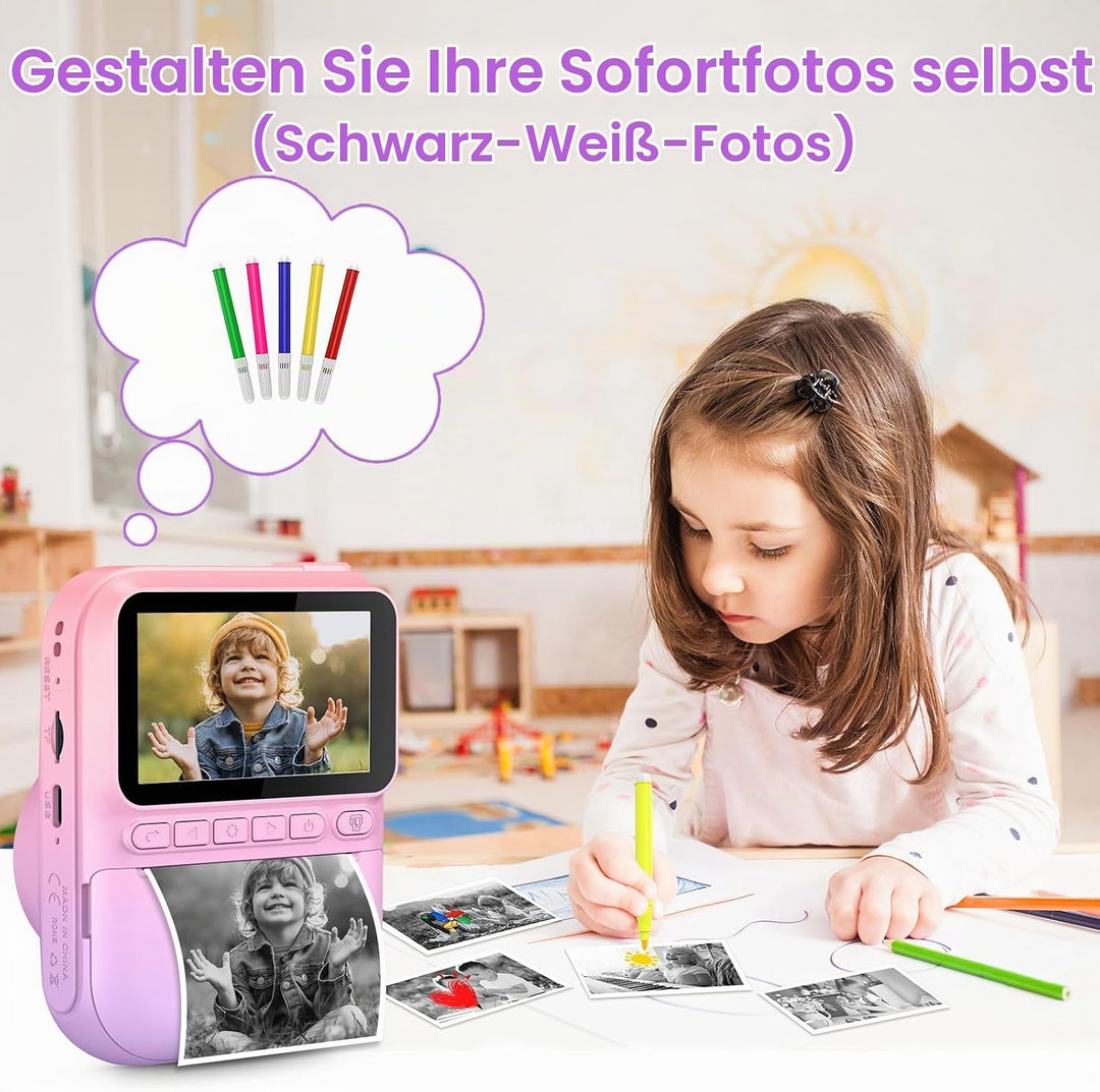 GREENKINDER Sofortbildkamera Kinder mit Sofortdruck für 3-12 Jahre | 3,0" Bildschirm, 1080P HD Video