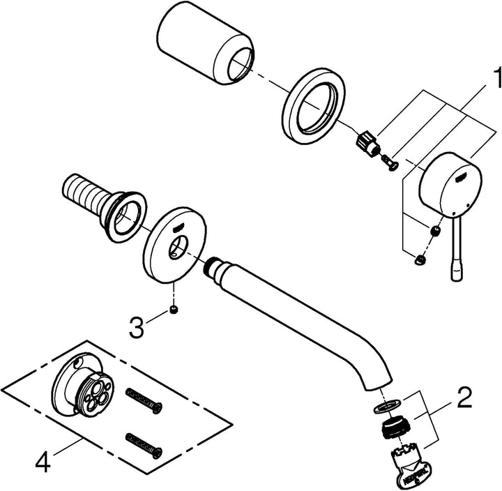 GROHE Essence, Waschtischarmatur für die Wandmontage, wassersparend (2-Loch Wasserhahn für das Bad,