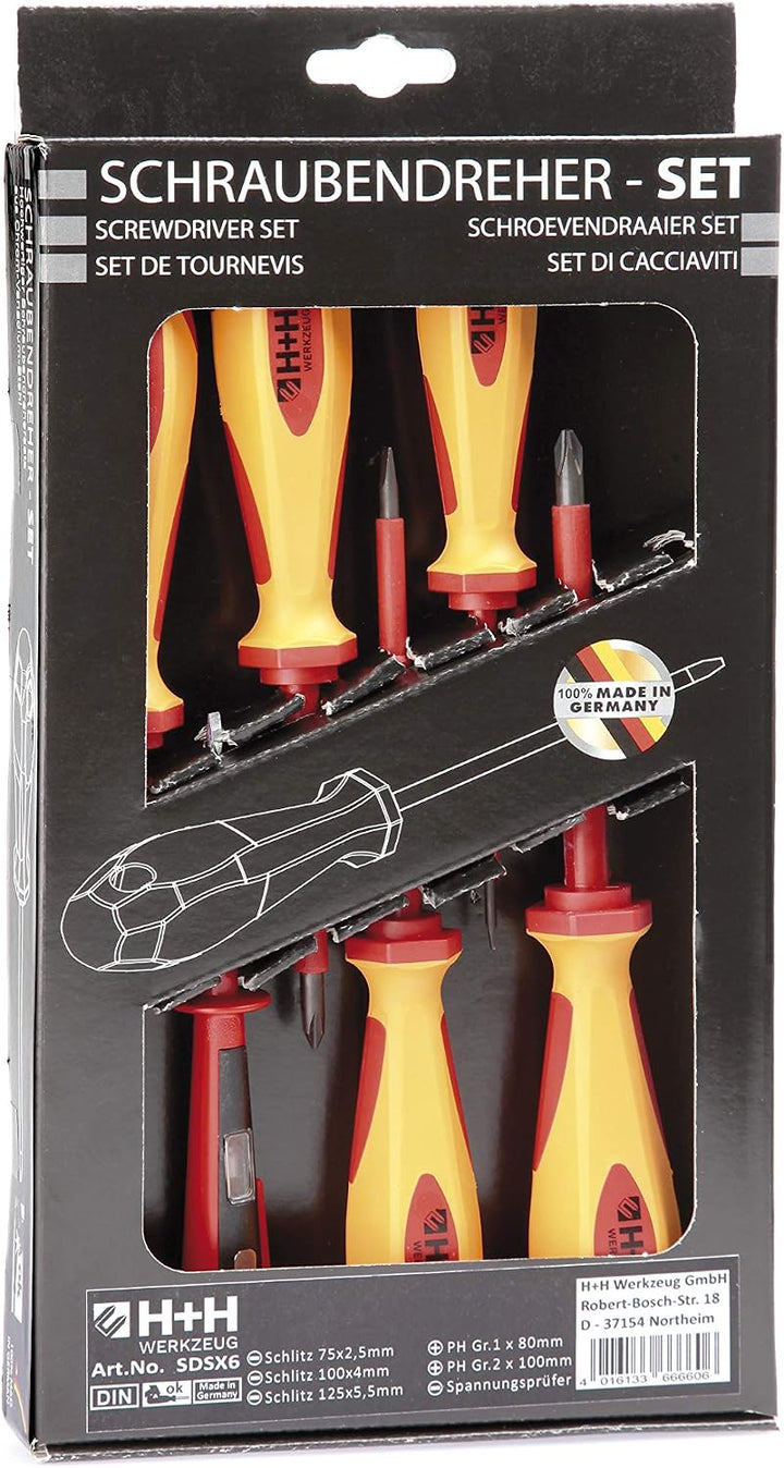H + H Werkzeug VDE Schraubendreher Set 6tlg inkl. Spannungsprüfer VDE geprüft Made in Germany