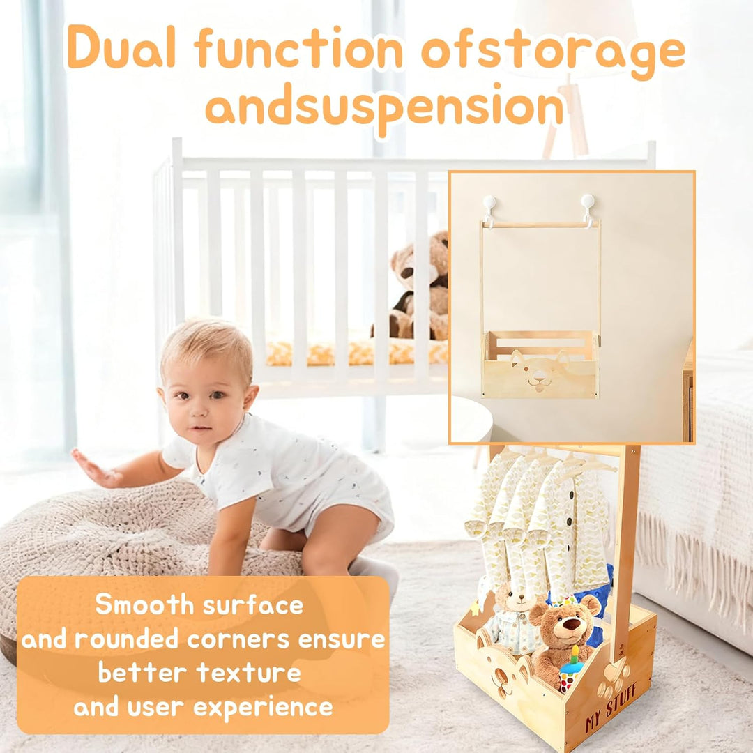 Holz Baby Geschenk Korb mit Griff und 5 Kinder Kleiderbügel, Babyparty Schrank Holz Baby Aufbewahrun