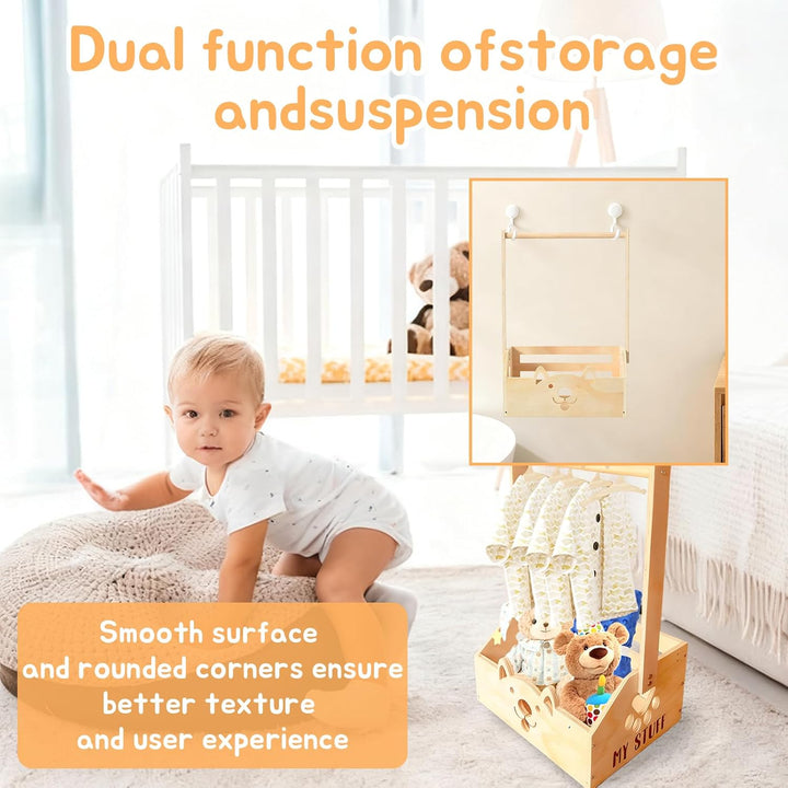 Holz Baby Geschenk Korb mit Griff und 5 Kinder Kleiderbügel, Babyparty Schrank Holz Baby Aufbewahrun
