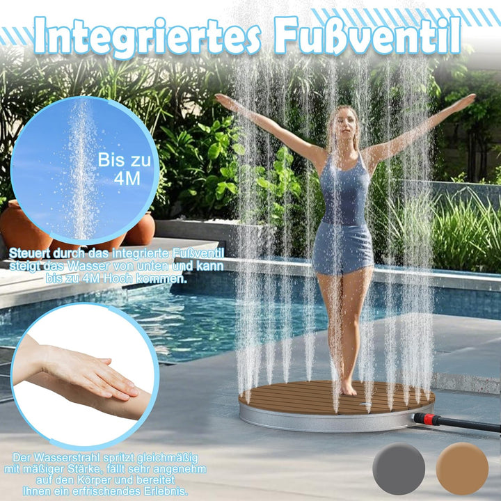 Aluminium & WPC Gartendusche Holzoptik Ø70 cm, rutschfeste Bodendusche wetterfest, Aussendusche für