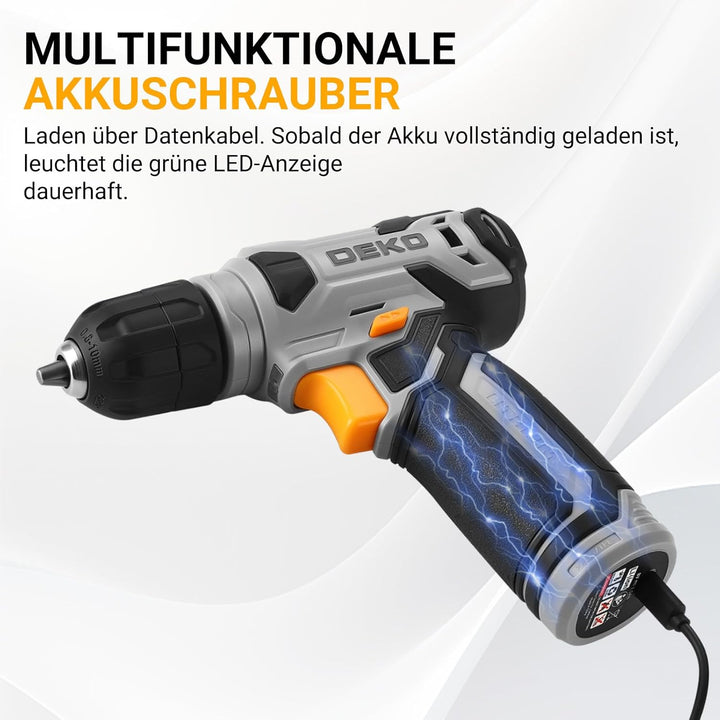 DEKO 126 Stück Elektrowerkzeug Combo Kits mit 8V Akku Bohrer, 10MM 3/8'' Keyless Chuck, Professionel