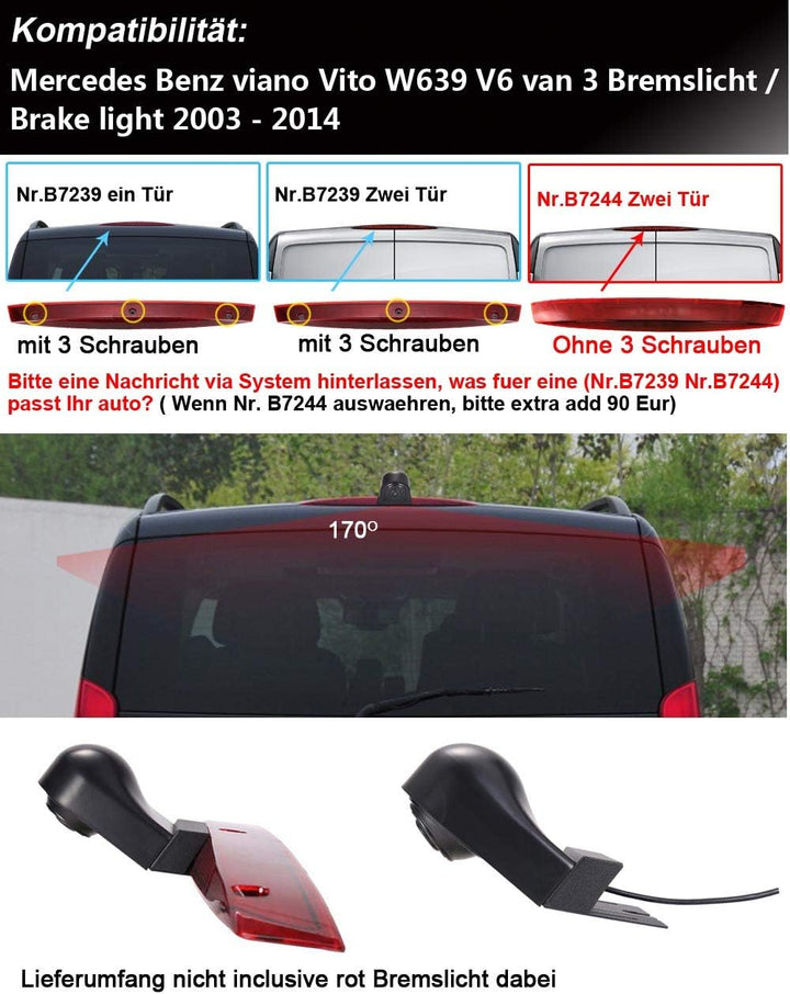 Wasserdicht Einparkkamera Auto Dritte Dach Top Mount Bremslicht Rückfahrkamera für Mercedes Benz Via