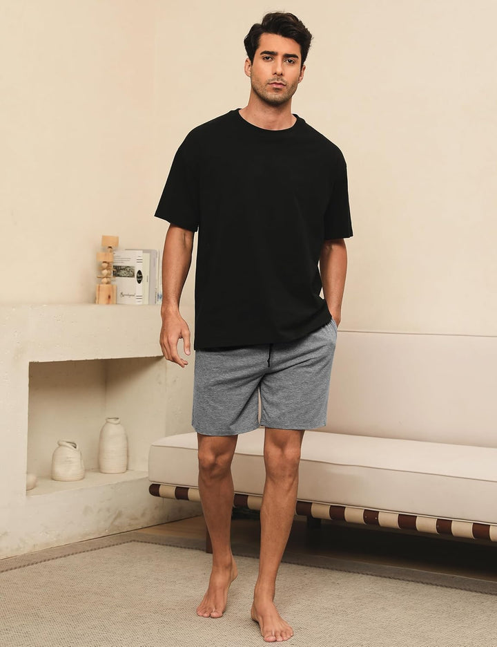 Nieery 2er-Pack Schlafanzughose Herren kurze Baumwolle Sommer PyjamShorts Freizeithose Loungehose mi