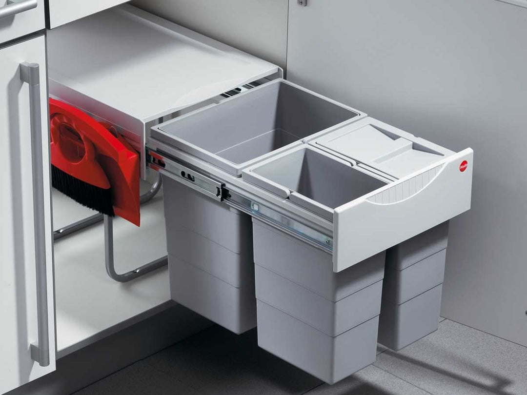 Hailo Abfallsammler 3642231 | Raumspar-Tandem 3fach | inclusive Kehrset | ab 40cm Unterschrankbreite