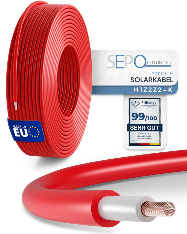 SEPO-Leitungen Solarkabel 6 mm² 100m TÜV Süd geprüfte Solarleitung in Schwarz oder Rot - Solarkabel