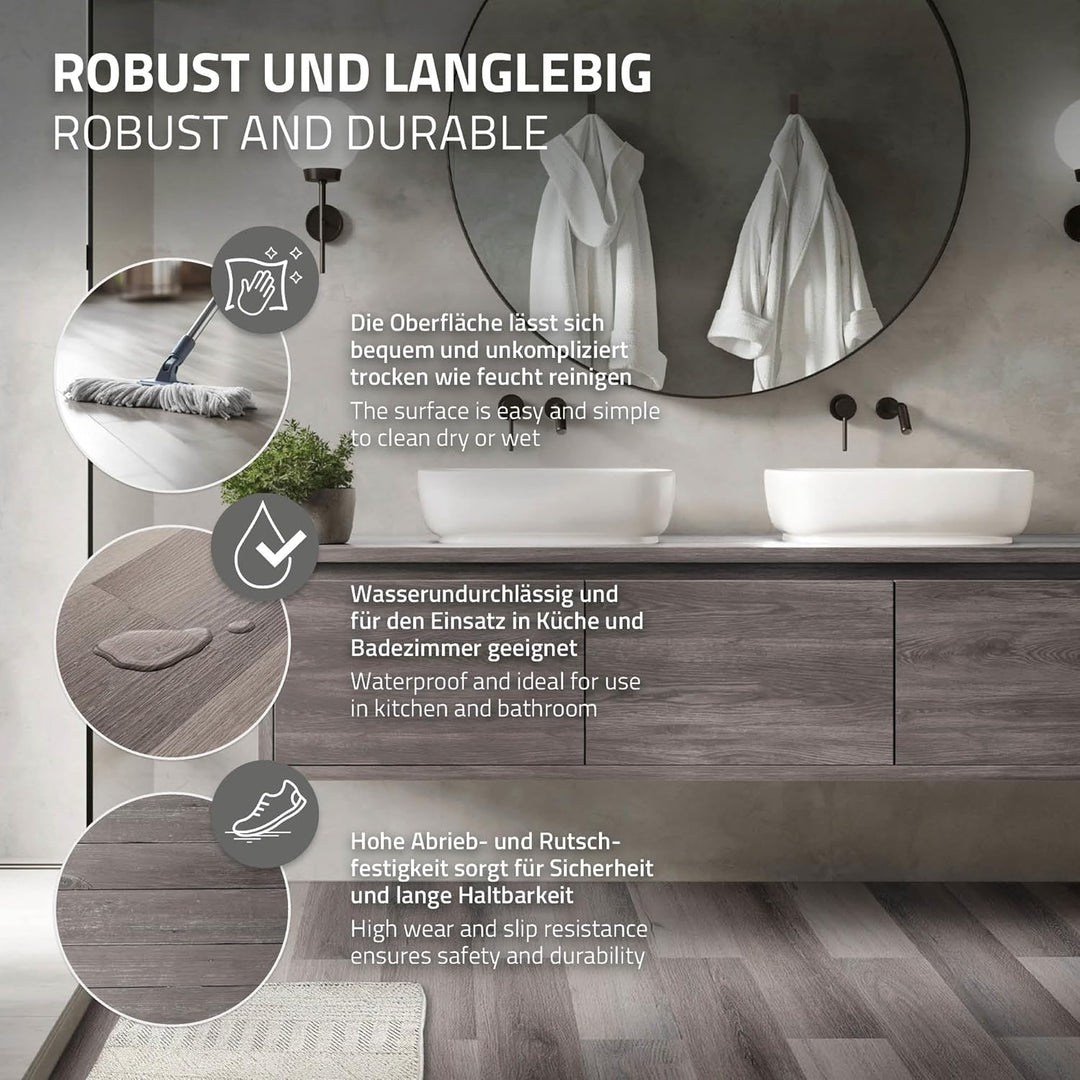 ML-Design Deluxe PVC Bodenbelag, Selbstklebende Vinyl-Dielen, Vinylboden, 91,5 cm x 15,3 cm x 2 mm,