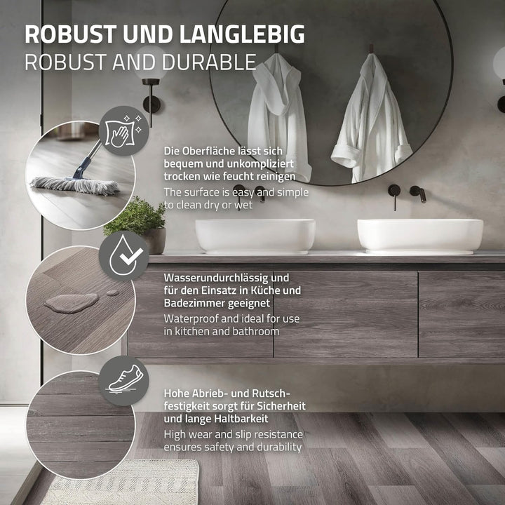 ML-Design Deluxe PVC Bodenbelag, Selbstklebende Vinyl-Dielen, Vinylboden, 91,5 cm x 15,3 cm x 2 mm,