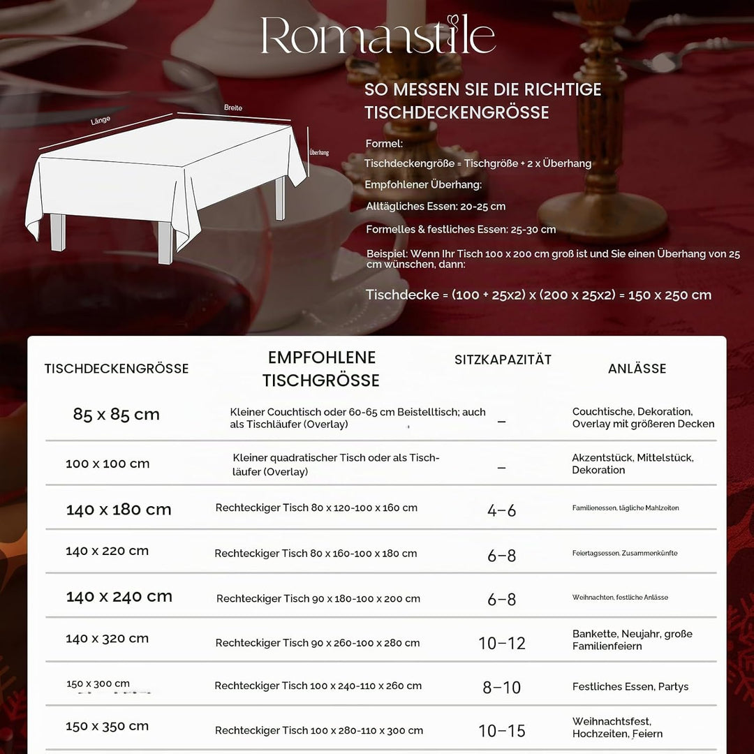 Romanstile Weihnachten Tischdecke rot abwaschbar 140x240 Jacquard Damask Rentier &amp; Weihnachtsbaum,re