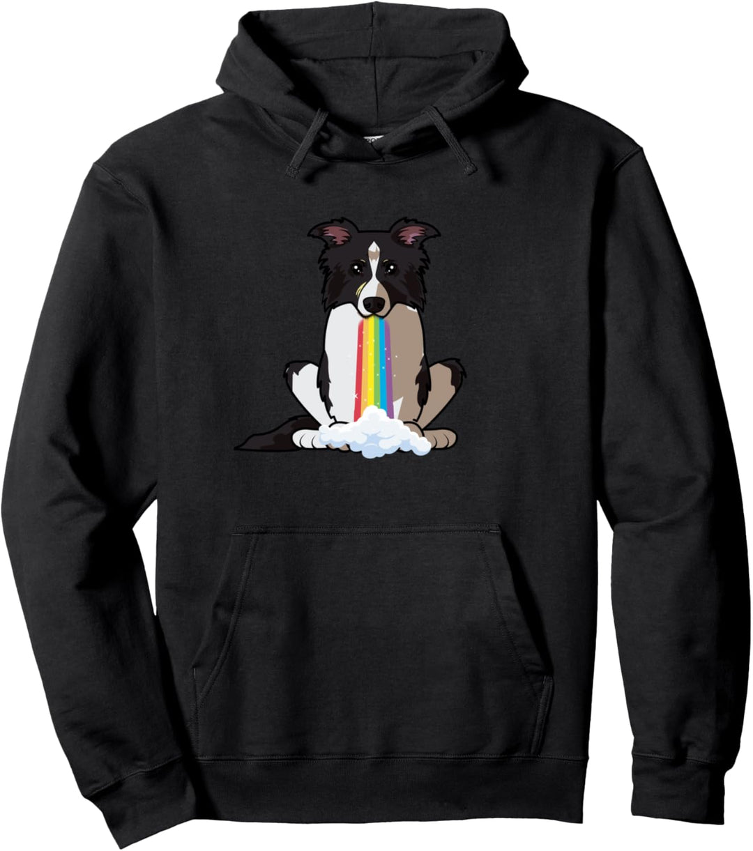 Lustige Border Collie Hund in bunten Regenbogen Maul Pullover Hoodie