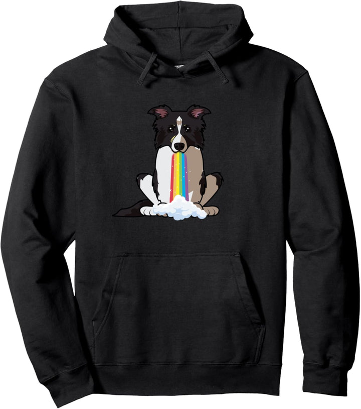 Lustige Border Collie Hund in bunten Regenbogen Maul Pullover Hoodie
