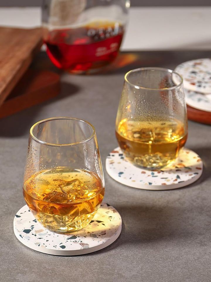 LIFVER Untersetzer Gläser, Glas Untersetzer-Set 6 Stücke mit Halter, 10,2 cm Saugfähig Getränk Unter