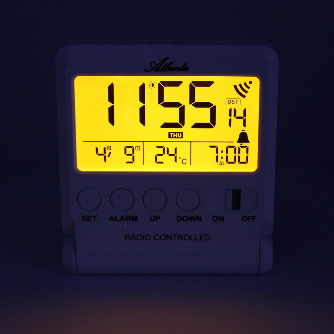 Atlanta Funkwecker Digital LCD Reisewecker Licht Snooze Temperatur - 1805/0 Weiss