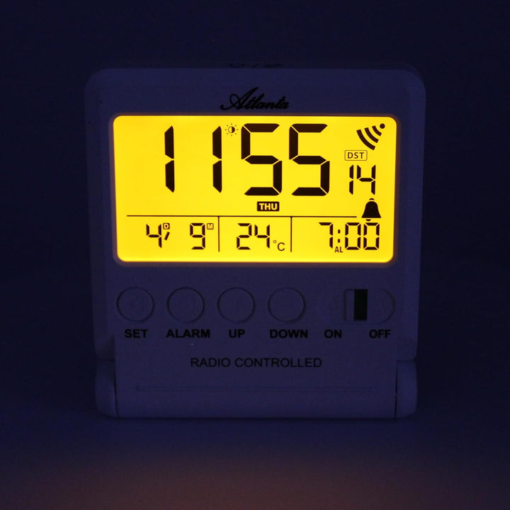 Atlanta Funkwecker Digital LCD Reisewecker Licht Snooze Temperatur - 1805/0 Weiss