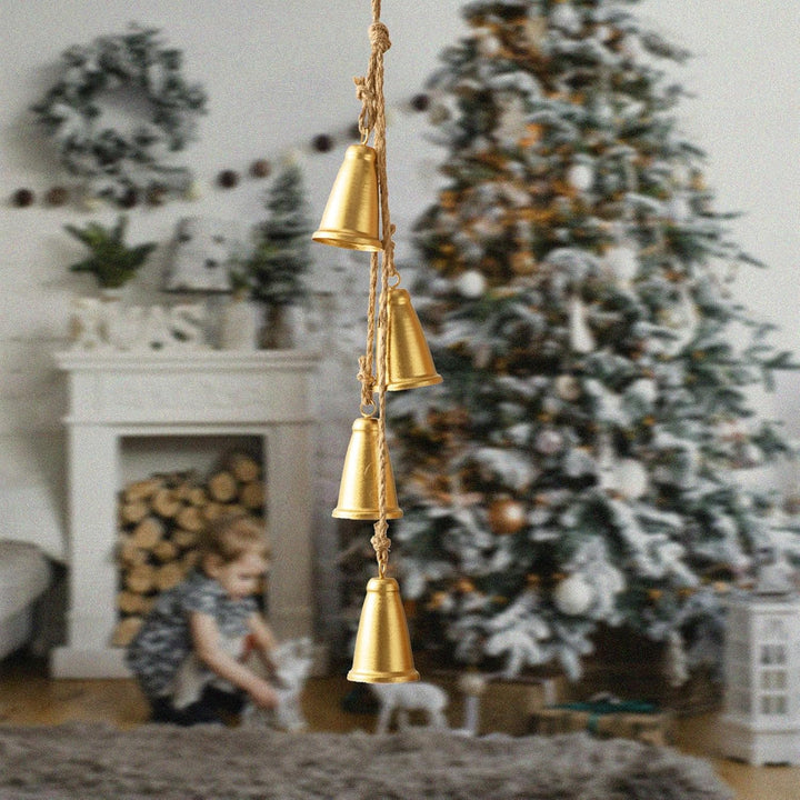 Weihnachtsglocken, goldene Kuhglocken, Weihnachtsdekoration, Innenbereich, 4 Stück, rustikale Messin