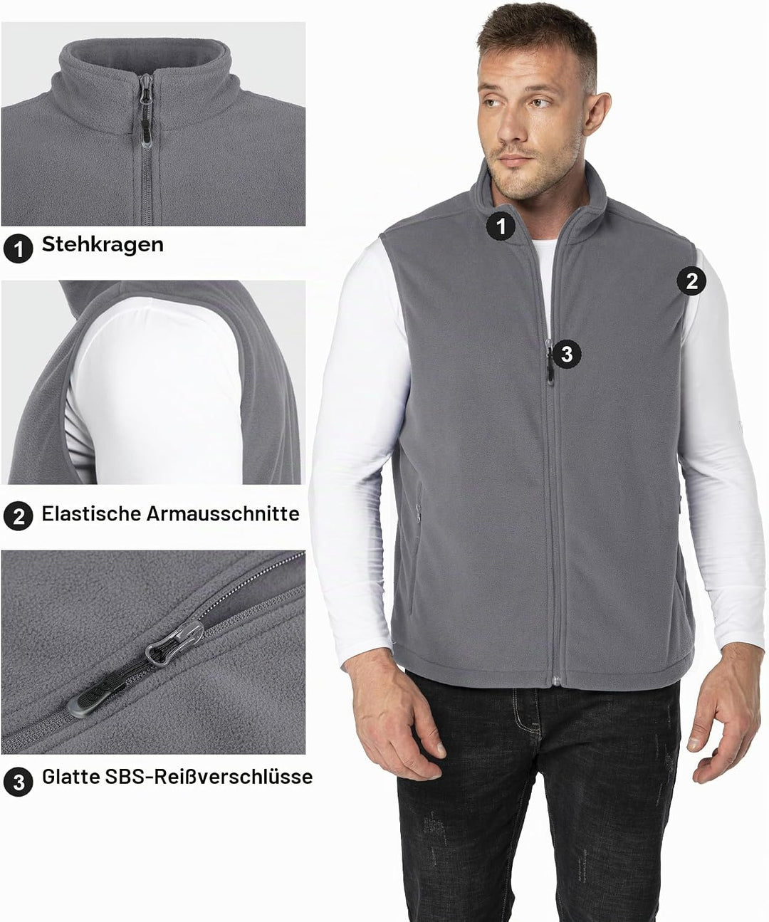 33,000ft Herren Fleece Weste Jacke Standkragen Ultraleicht Outdoor Ärmellose Fleecejacke Gilets Tops
