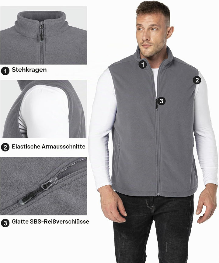 33,000ft Herren Fleece Weste Jacke Standkragen Ultraleicht Outdoor Ärmellose Fleecejacke Gilets Tops