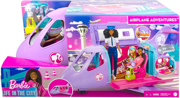 Barbie Flugzeug und Pilot Puppe, Life in The City Airplane Adventures, echte bewegliche Räder, Reise