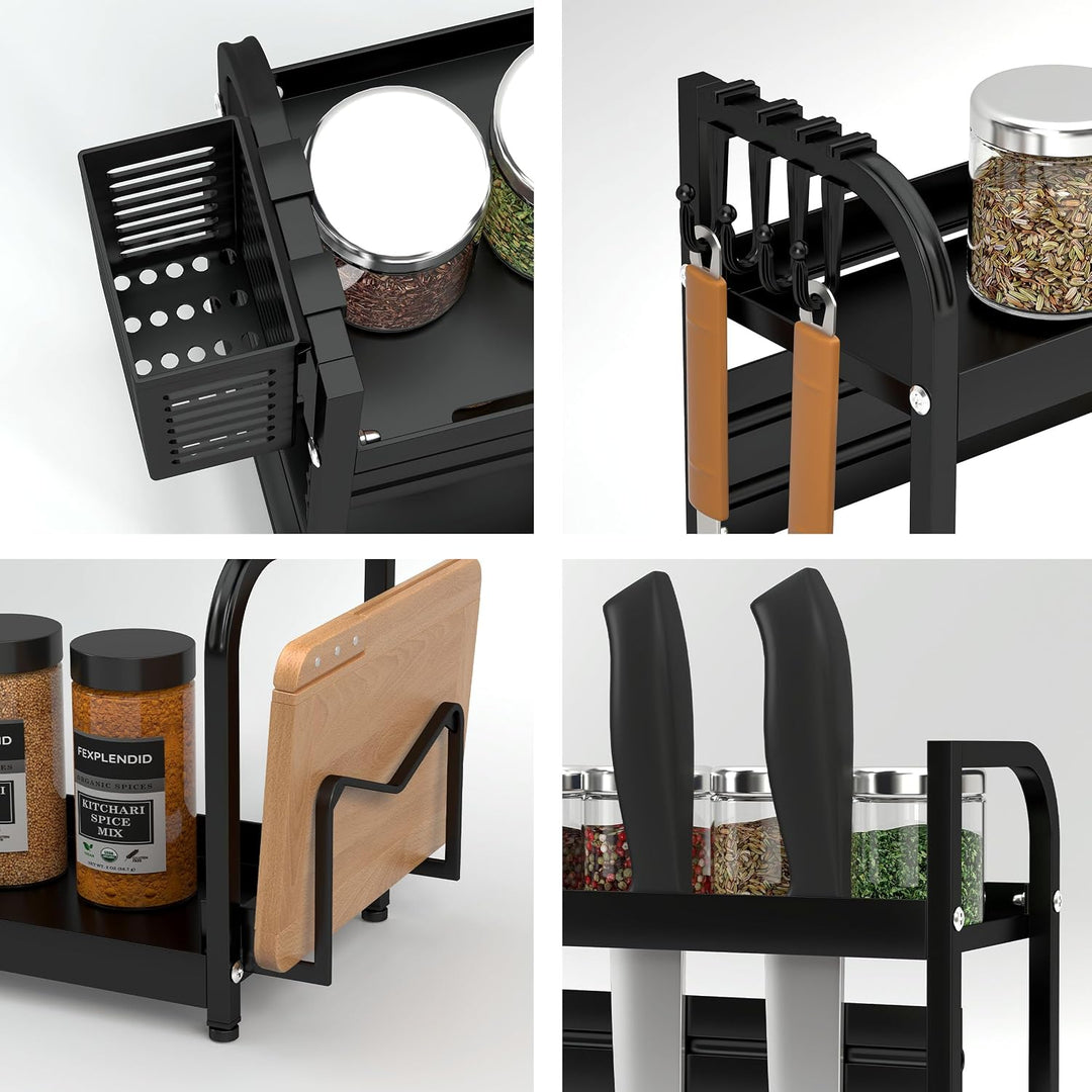 FEXPLENDID spices organizer, küchenregal arbeitsplatte, 63x49x22.5cm, Stahl, gewürz organizer, küche
