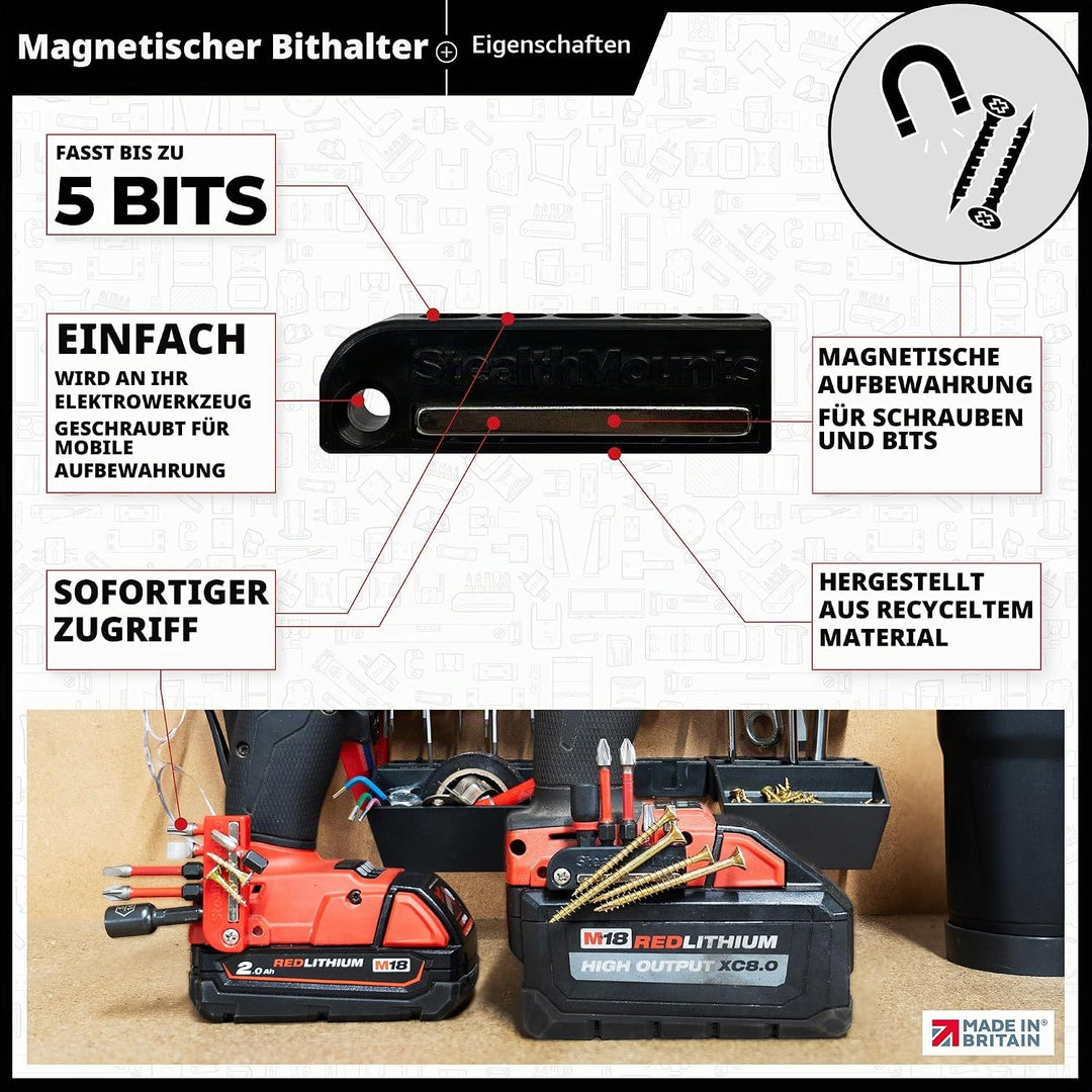 StealthMounts Rot Milwaukee M18 magnetischer Bit-Halter | Bit Organizer für Bohrer | Idealer Bit-Hal