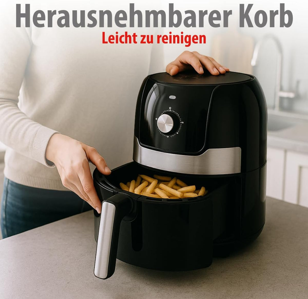 alpina Airfryer 3,5L - Heissluftfritteuse 1400W - Temperatur Einstellbar von 80 bis 200 °C - für 3 b