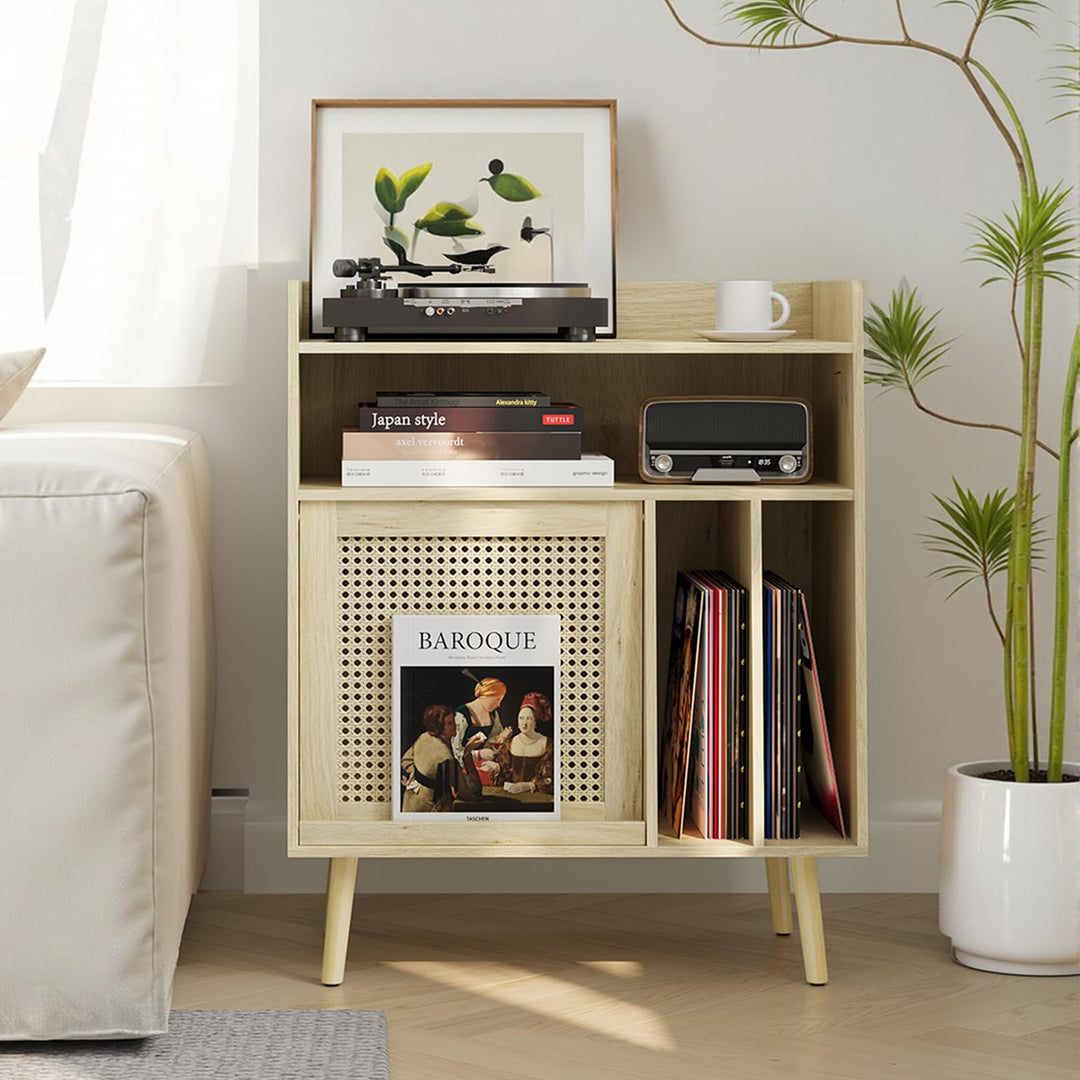 Kiasthome Schallplattenschrank, Vinyl Aufbewahrung mit Plattenspieler-Tisch für Wohnzimmer (Hellholz