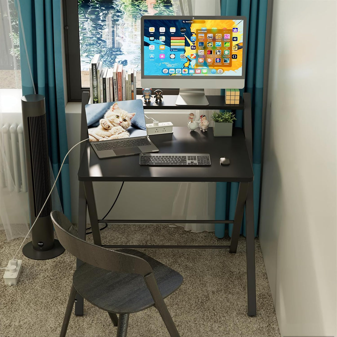 GreenForest Schreibtisch Klappbar für Kleine Räume, Klappbarer Schreibtisch mit Regal, Keine Montage