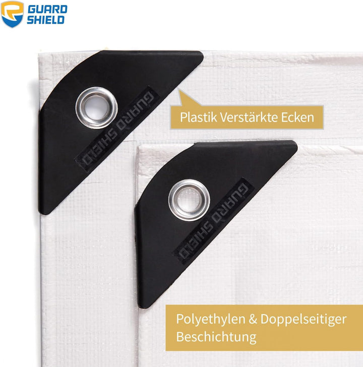 GUARD SHIELD Abdeckplane mit Ösen Wasserdicht 4m x 4m Weiss Plane Gewebeplane 160g/㎡ Schutzplane All