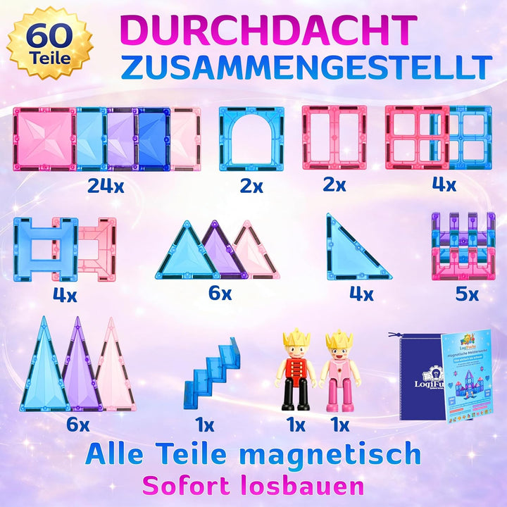 Magnetische Bausteine 60 Teile, Magnetsteine und Magnetspielzeug, Montessori Sensorik Spielzeug ab 3