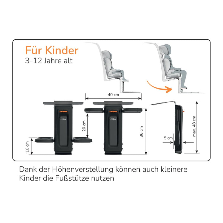 OKIDAY Fussstütze für Autositze - schwarz, für Autositze 15-36 kg, (auch solche mit Standbein), stab