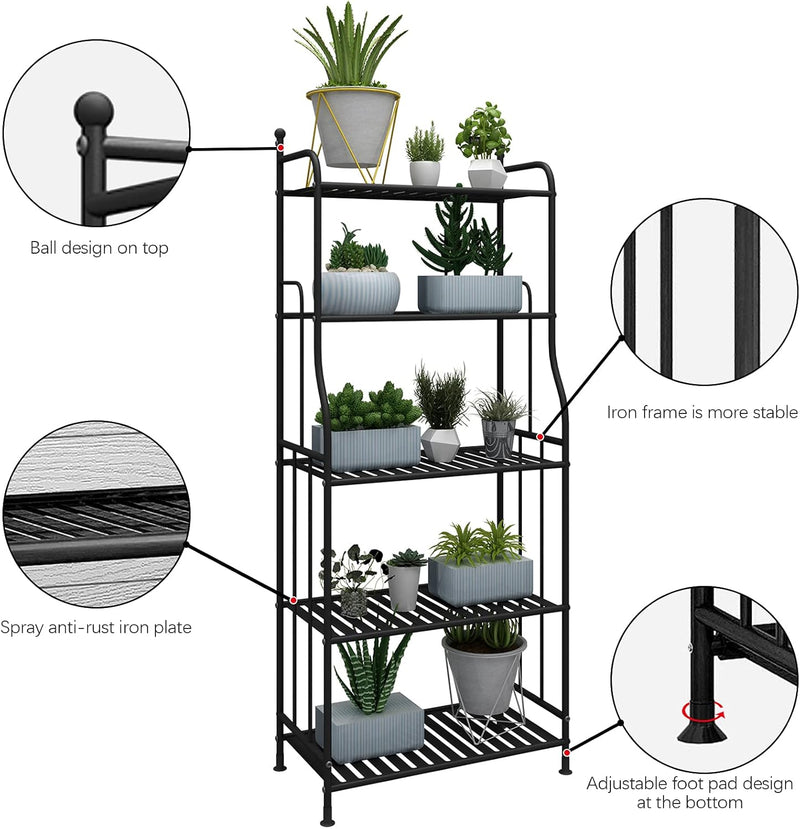 DAWNYIELD 5 Tier Metall Pflanzenständer Blumentopfhalter Rack Lagerregal Indoor Outdoor Home Organiz