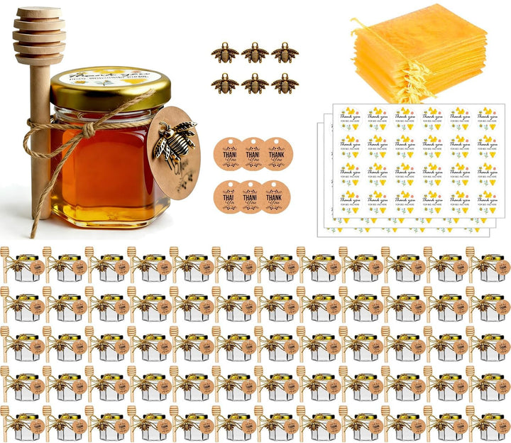 Kleine Honiggläser, Honigglas mit Honiglöffel, Kleine Gläser mit Bienen Anhänger, Mini Honigtöpfe, H
