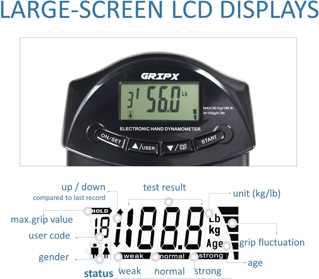 GRIPX Digitaler Handdynamometer Griffstärke-Messgerät Automatische Erfassung der elektronischen Grif