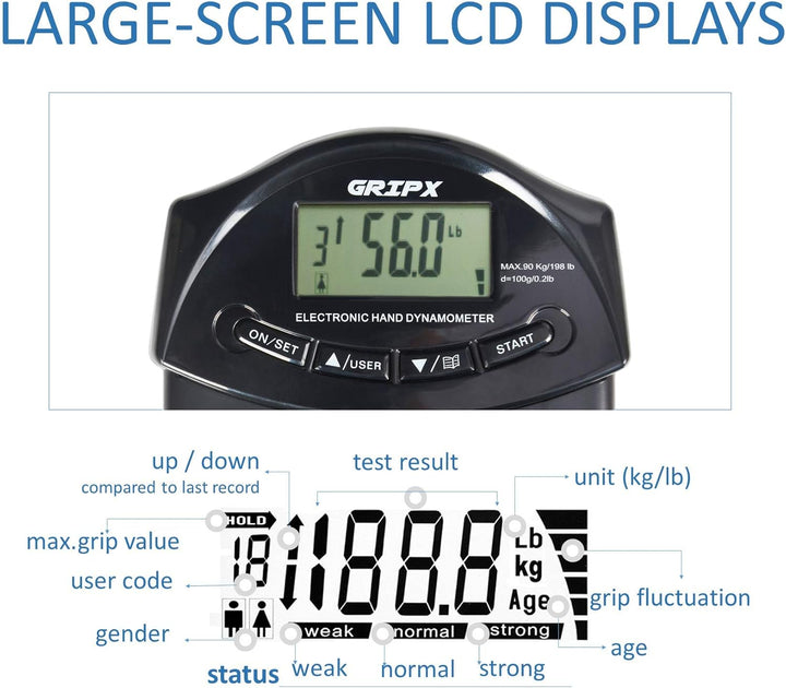 GRIPX Digitaler Handdynamometer Griffstärke-Messgerät Automatische Erfassung der elektronischen Grif