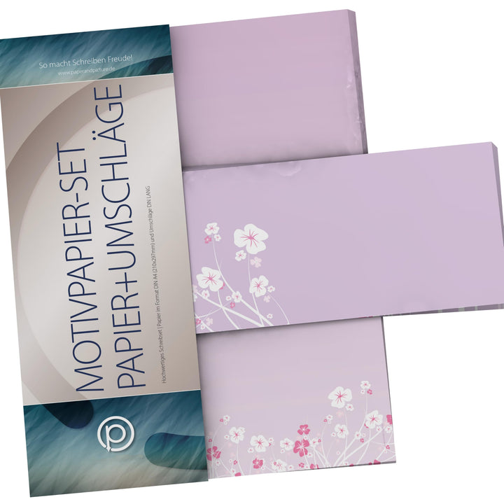 Briefpapier-Set 50-tlg. "Blumenranken LILA", 25 Blatt Motivpapier 90g/qm und 25 passende Kuverts DIN
