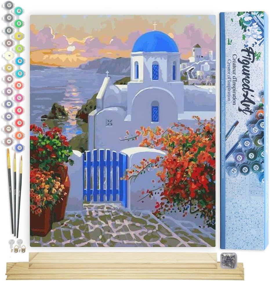Figured'Art Malen Nach Zahlen Erwachsene Mit Rahmen Kleines griechisches Dorf - Paint by Numbers Bas