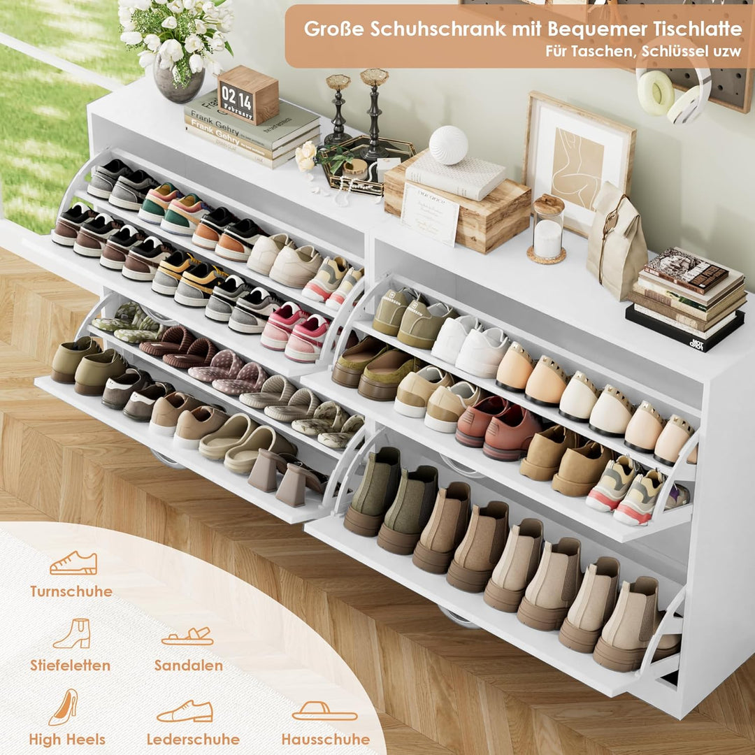 FirFurd Schuhregal mit 2 Fächern, Schuhschrank Weiss, Schuhkipper schmal, Schuhablage verstellbar, A