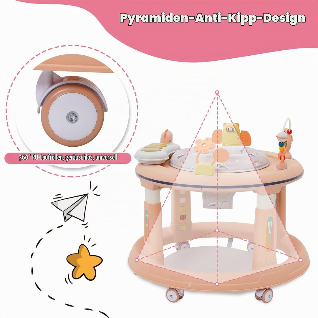 3IN1 Baby Lauflernwagen(Lauflernmodus,Spielecenter,Jumper), 5-stufige Höhenverstellung, Anti-O-Beine
